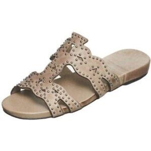 Antelope Studded Tan Taupe Slide On Sandals Summer Beach Vacation Neutral Sz 37